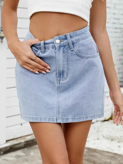 Solid Mini Denim Skirt