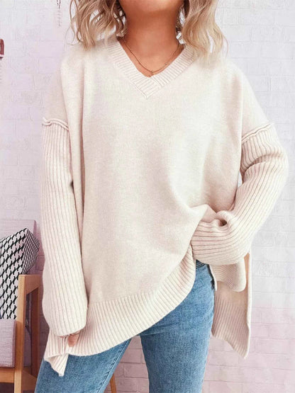 V-Neck Dropped Shoulder Sweater