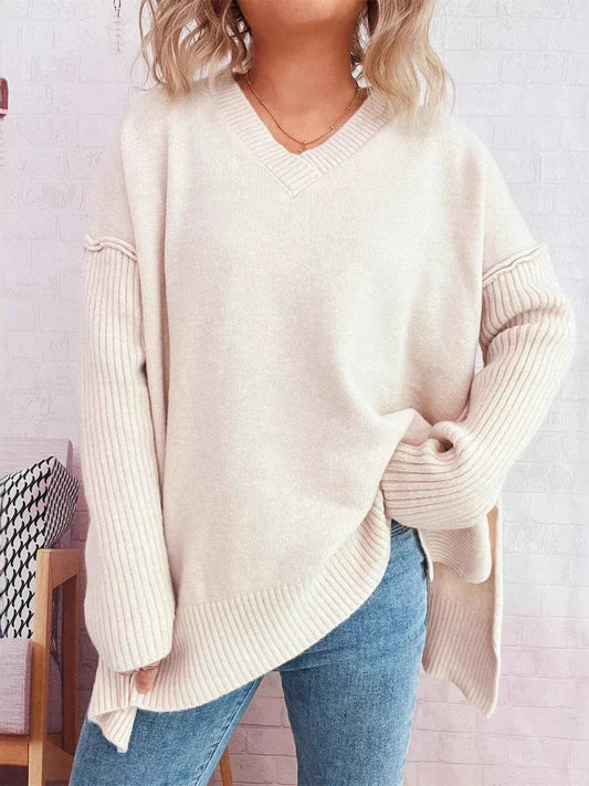 V-Neck Dropped Shoulder Sweater