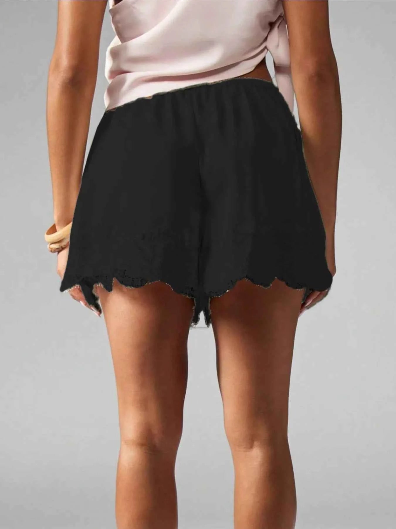 Lace Trim Drawstring Casual Shorts