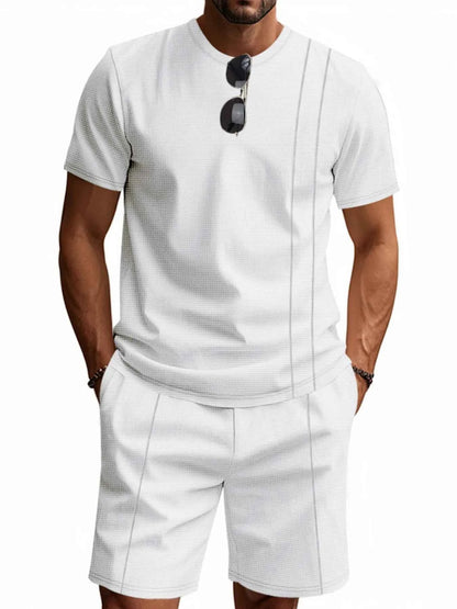 Men's Full Size Round Neck Short Sleeve Top and Shorts Set Plus Size