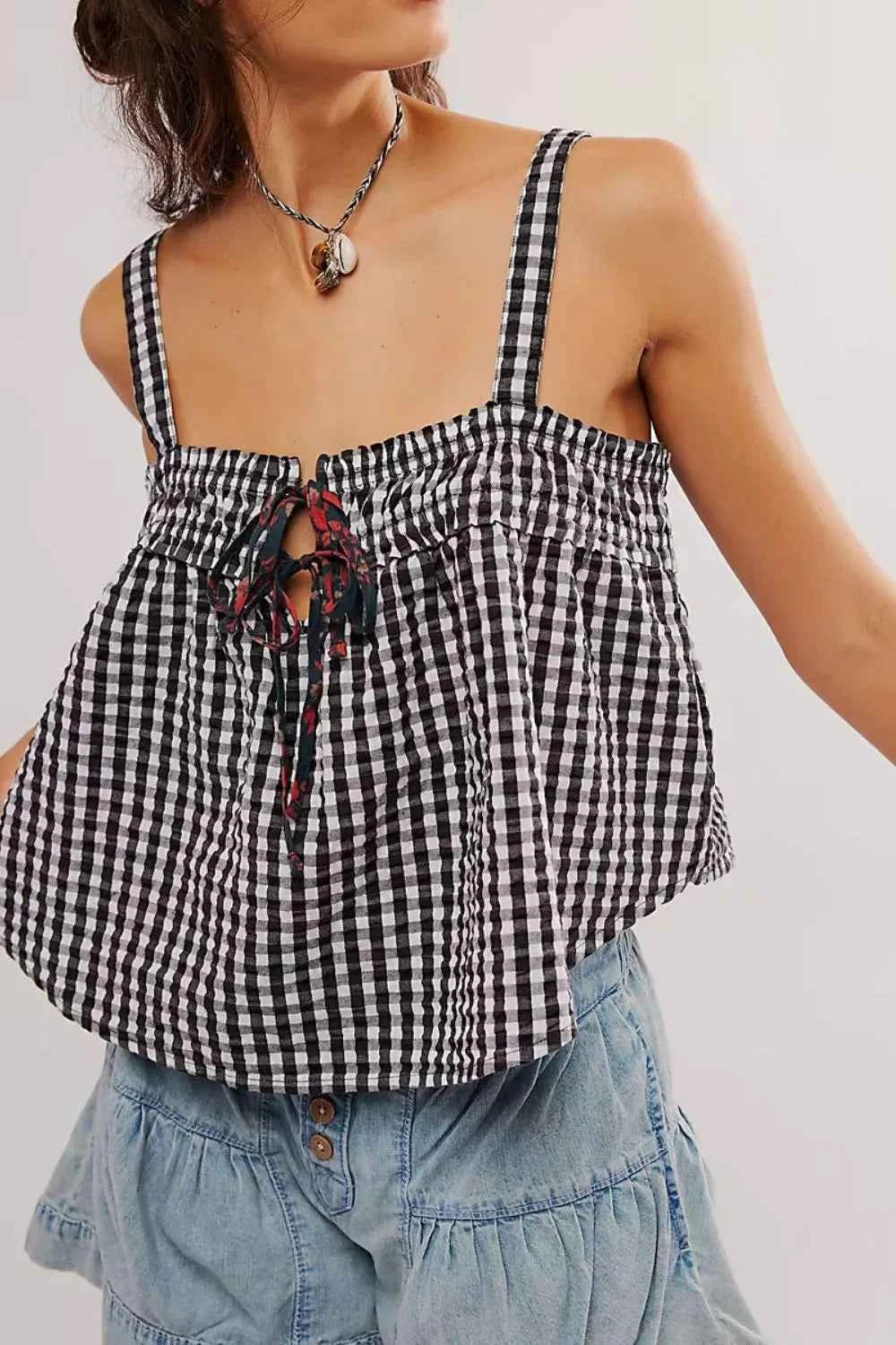 Tied Front Textured Square Neck Cami