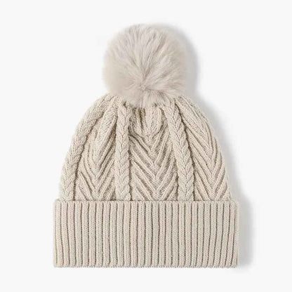 Cable Knit Solid Color Hat with Pompom