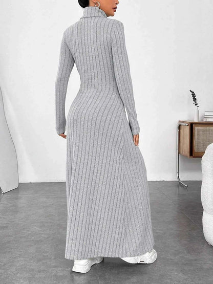 Ribbed Turtleneck Long Sleeve Maxi Knit Dress
