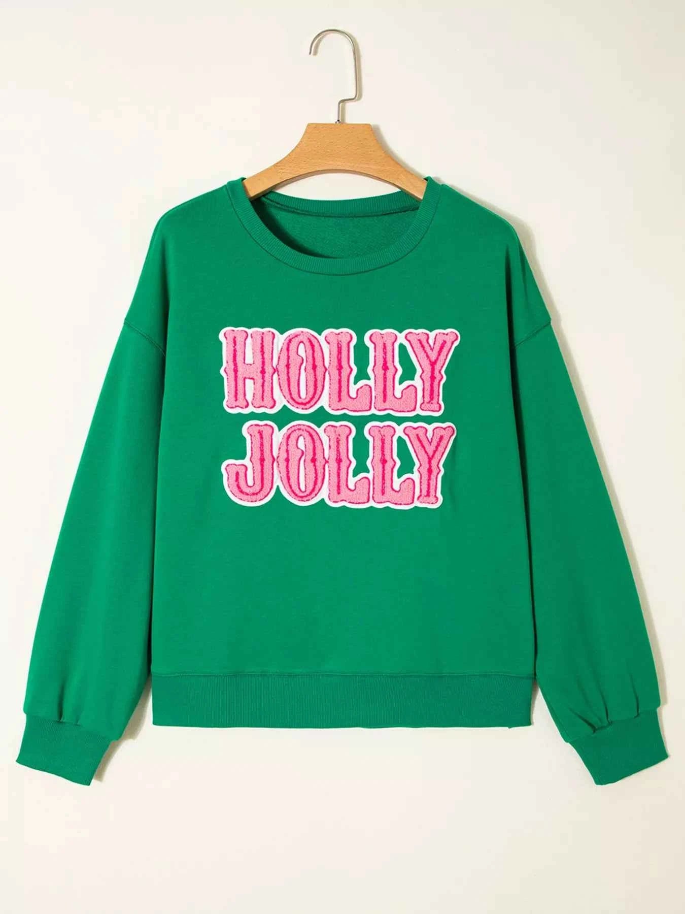 HOLLY JOLLY Towel Embroidered Christmas Holiday Sweatshirt