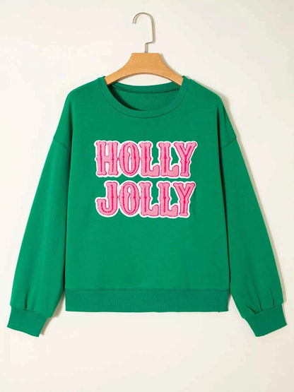 HOLLY JOLLY Towel Embroidered Christmas Holiday Sweatshirt