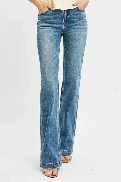 RISEN Full Size Distressed Detail Bootcut Jeans Plus Size