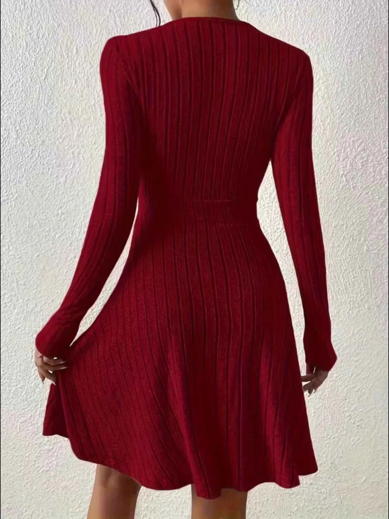 Ribbed Knit Wrap Mini Dress