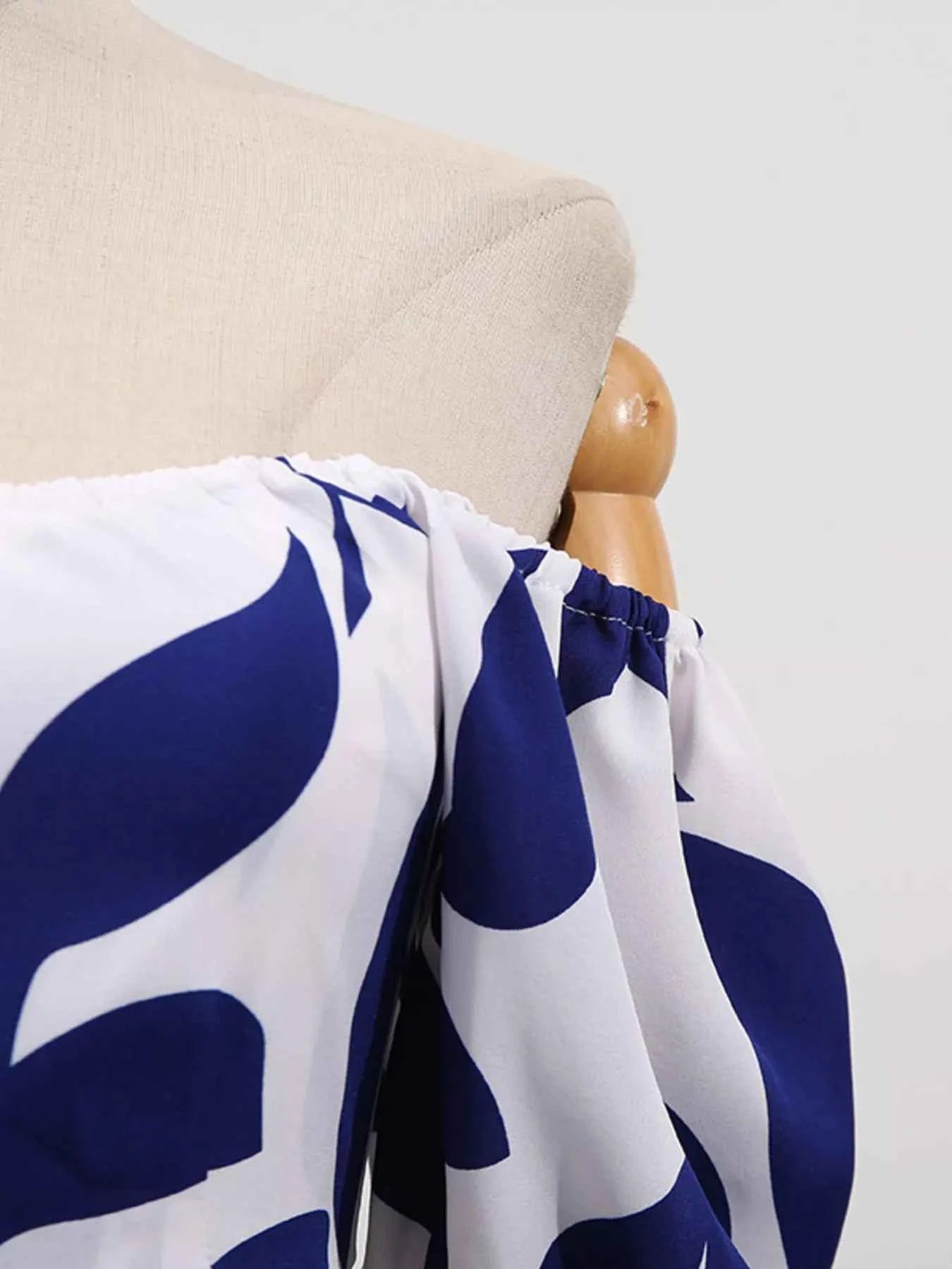 Off-Shoulder Cutout Leaf Print Maxi Dress