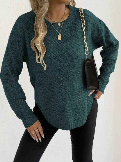 Textured Knit Relaxed Fit Round Neck Sweater