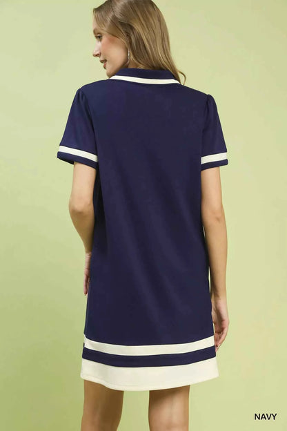 Umgee Striped Contrast Short Sleeve Shift Dress