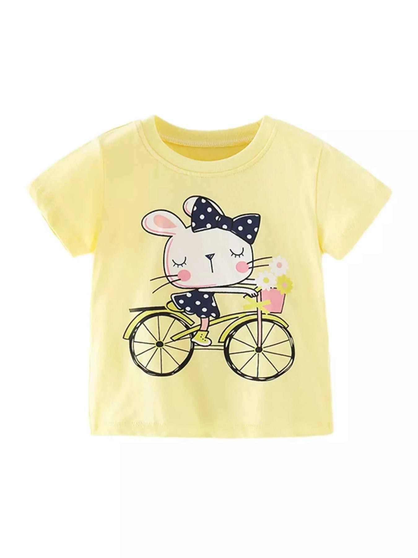 Children's Cartoon Rabbit Bicycle Short Sleeve T-Shirt