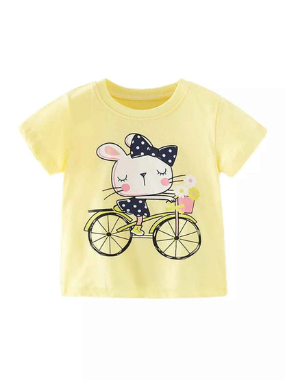Children's Cartoon Rabbit Bicycle Short Sleeve T-Shirt