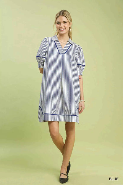 Umgee Stripe Collared Shift Dress