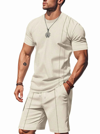 Men's Full Size Round Neck Short Sleeve Top and Shorts Set Plus Size