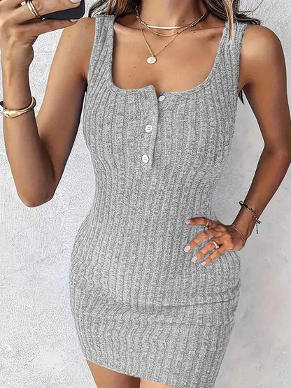 Ribbed Button Front Dress and Cardigan Sweater Set