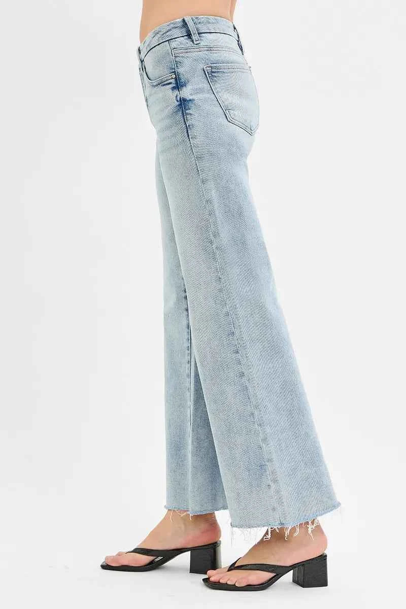 RISEN Full Size Tummy Control Low Rise Wide Leg Raw Cut Hem Jeans Plus Size