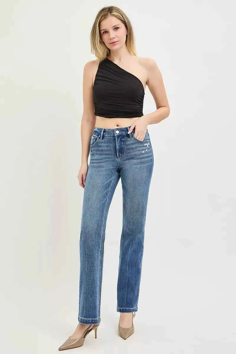 RISEN Tummy Control 4way Stretch Mid Rise Straight Crease Line