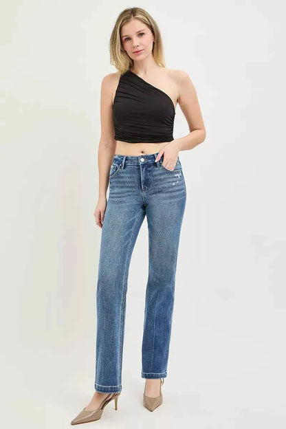 RISEN Tummy Control 4way Stretch Mid Rise Straight Crease Line