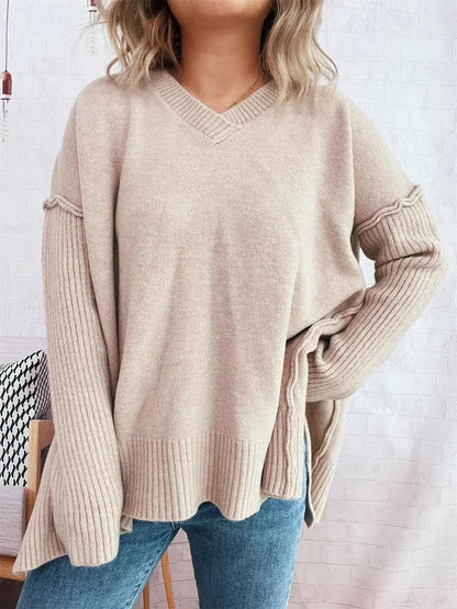 V-Neck Dropped Shoulder Sweater