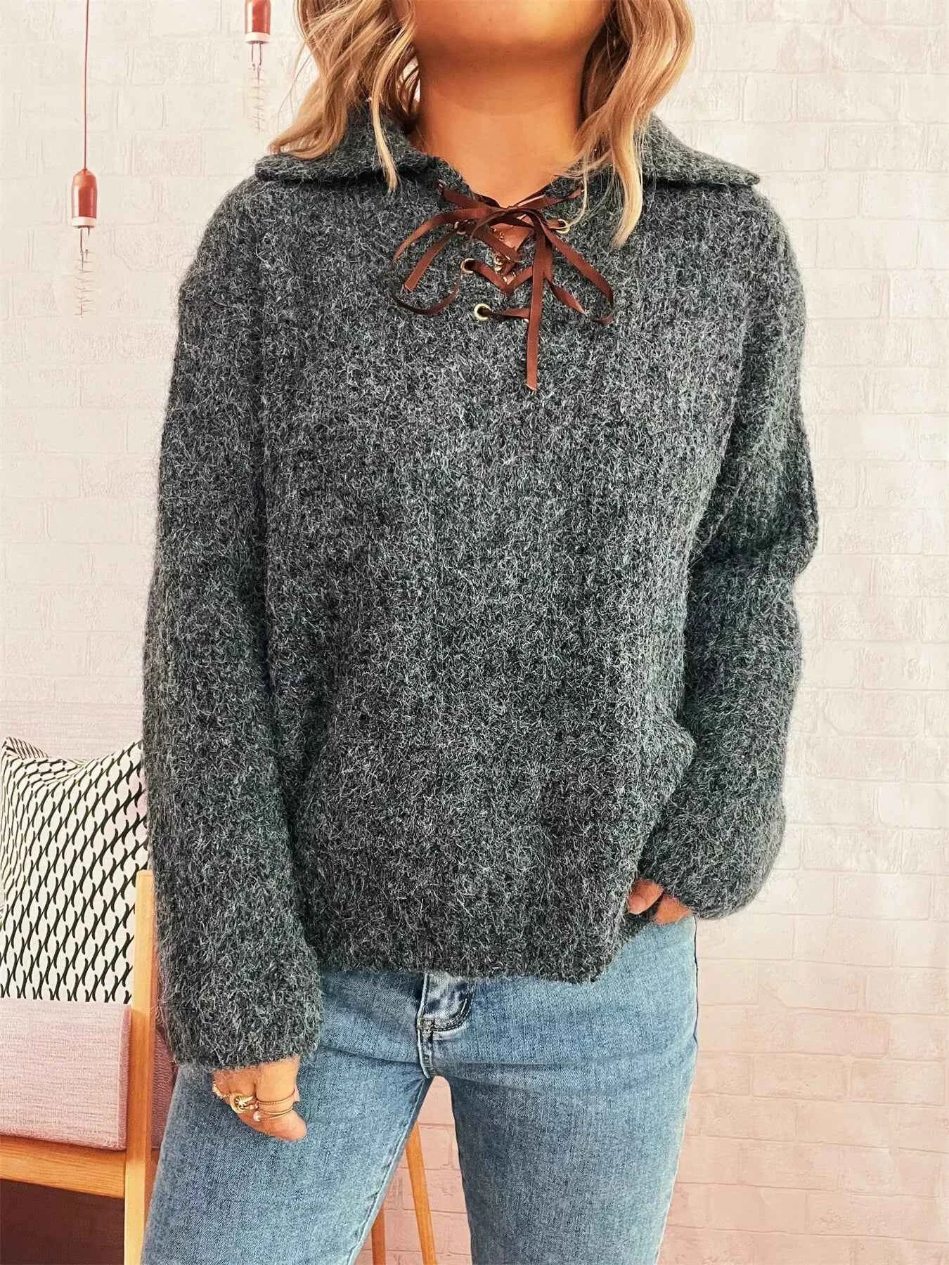 Lace Up Long Sleeve Sweater