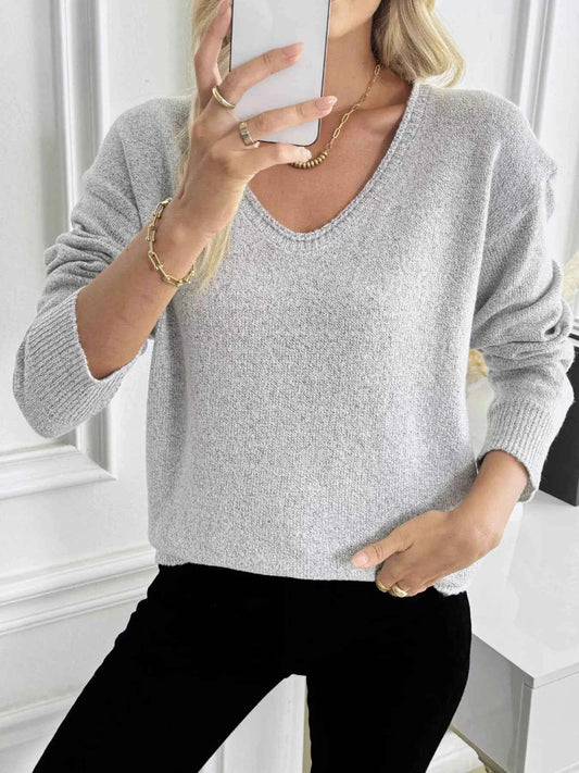 Casual V-Neck Drop Shoulder Sweater