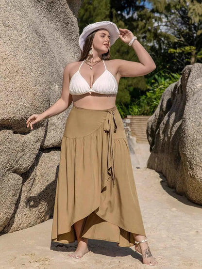 Plus Size High-Low Skirt with Tie Detail