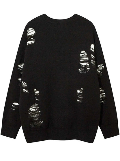 Men's Distressed Letter Round Neck Sweater