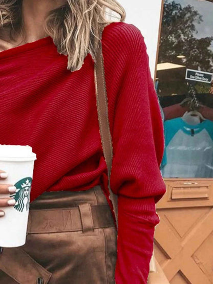 Full Size One-Shoulder Ribbed Sweater Plus Size