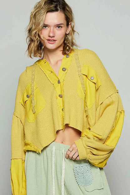 POL Raw Hem Cropped Hooded Jacket