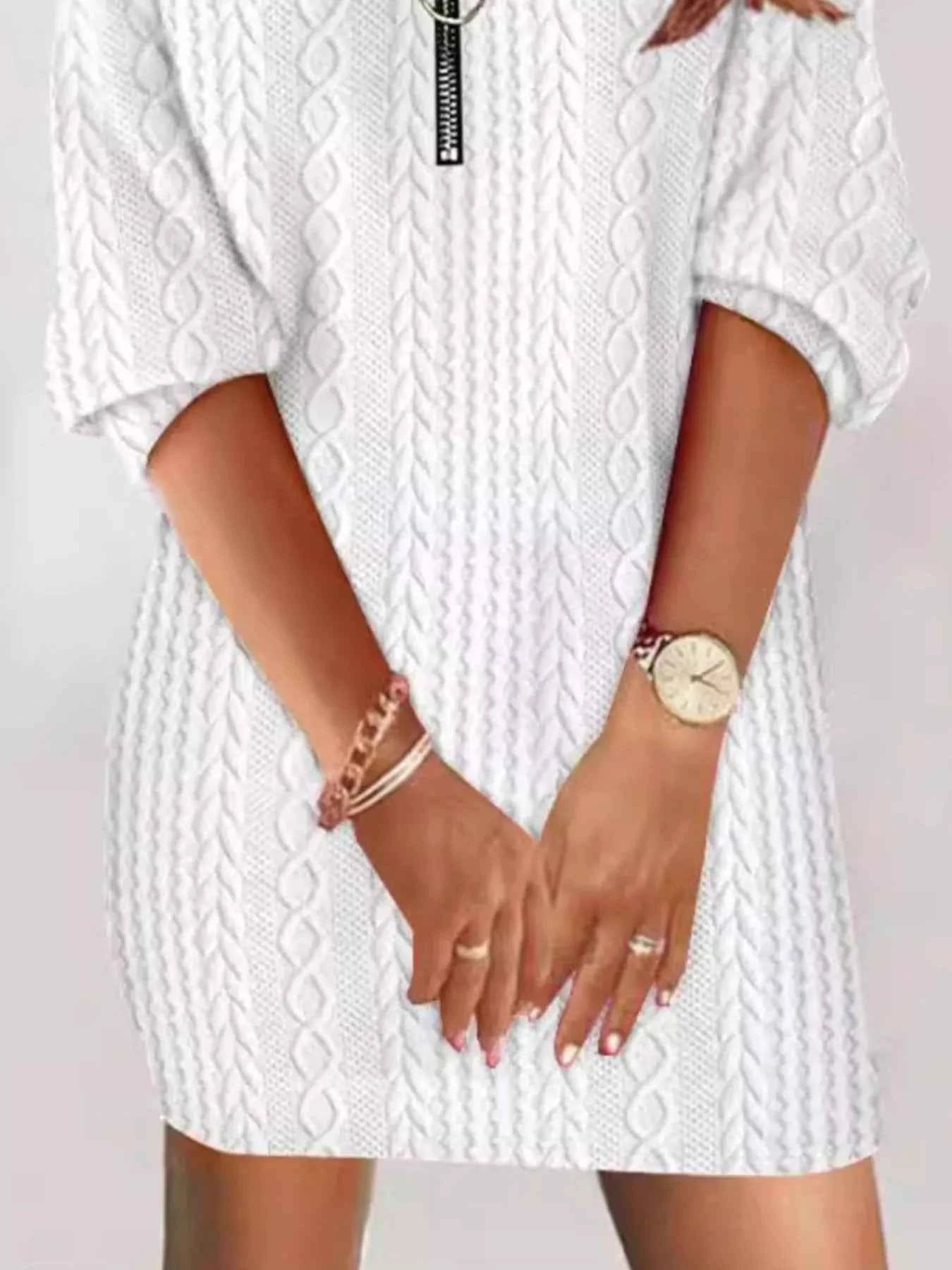 Zip Detail Textured Knit Mini Sweater