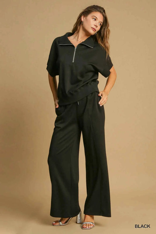 Umgee Full Size Half-Zip Short Sleeve Top Plus Size