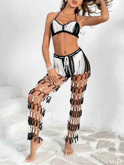 Cutout Halter Neck Top and Pants Two-Piece Swim Set