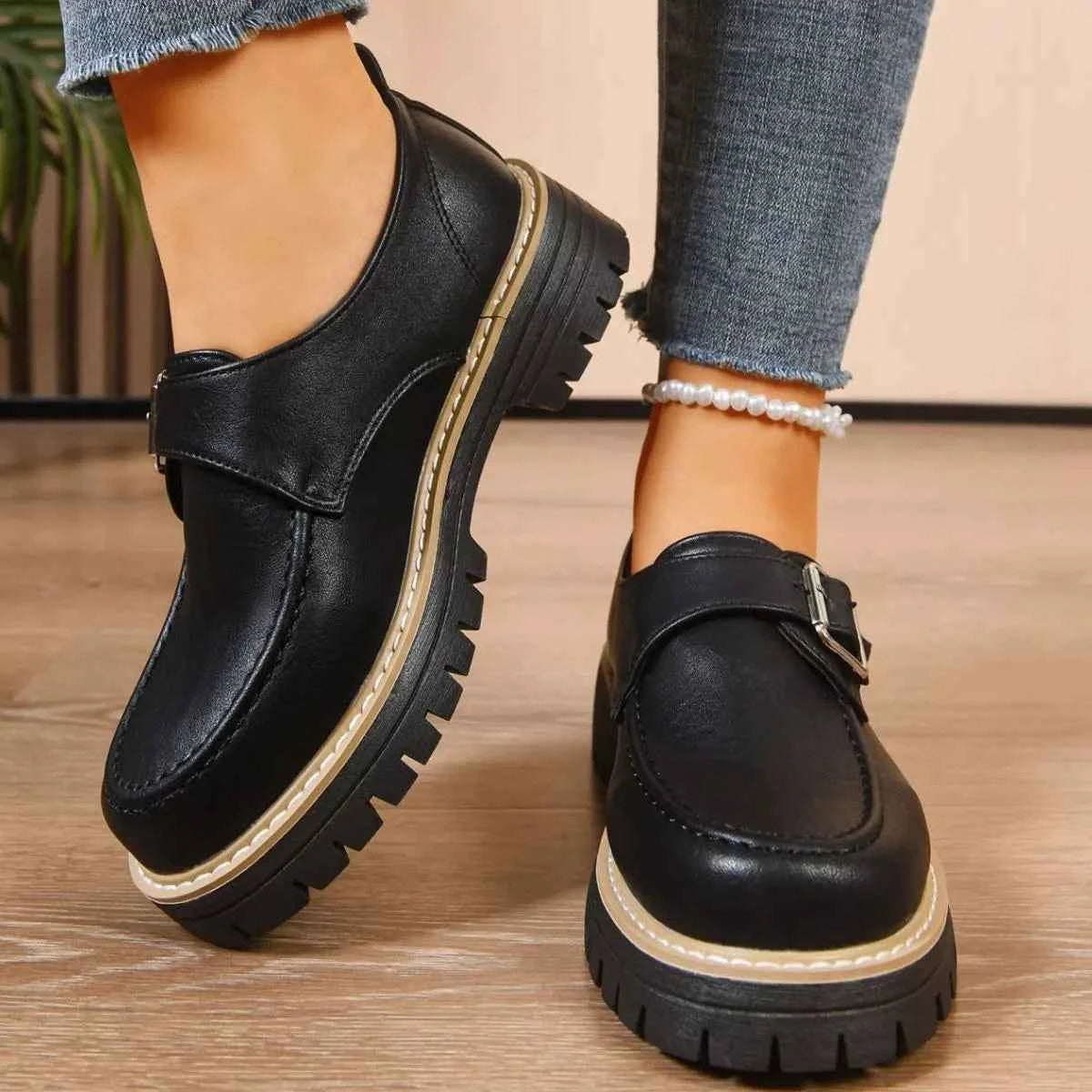 Round Toe Buckle Loafers