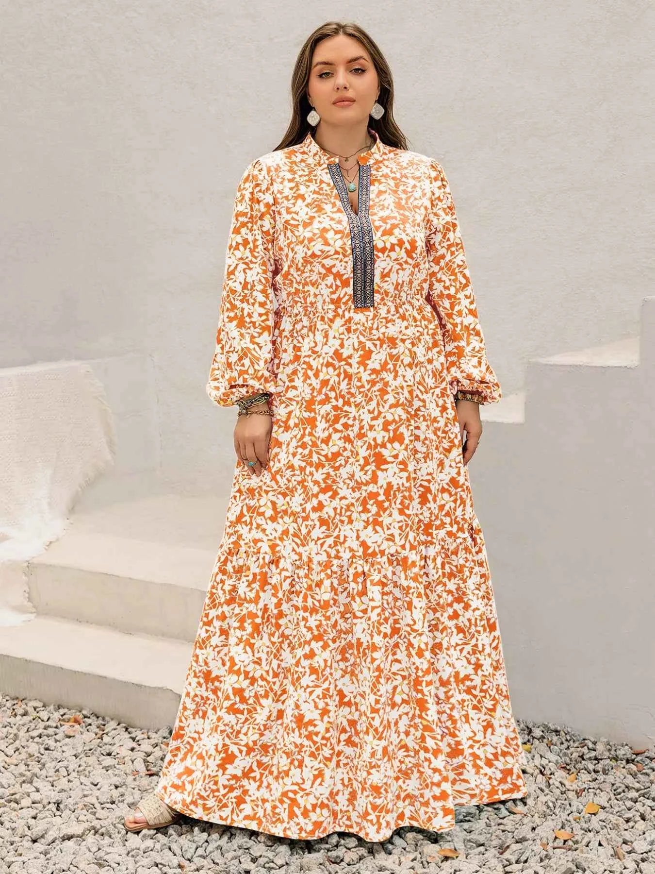 Plus Size Boho Floral Print Maxi Dress