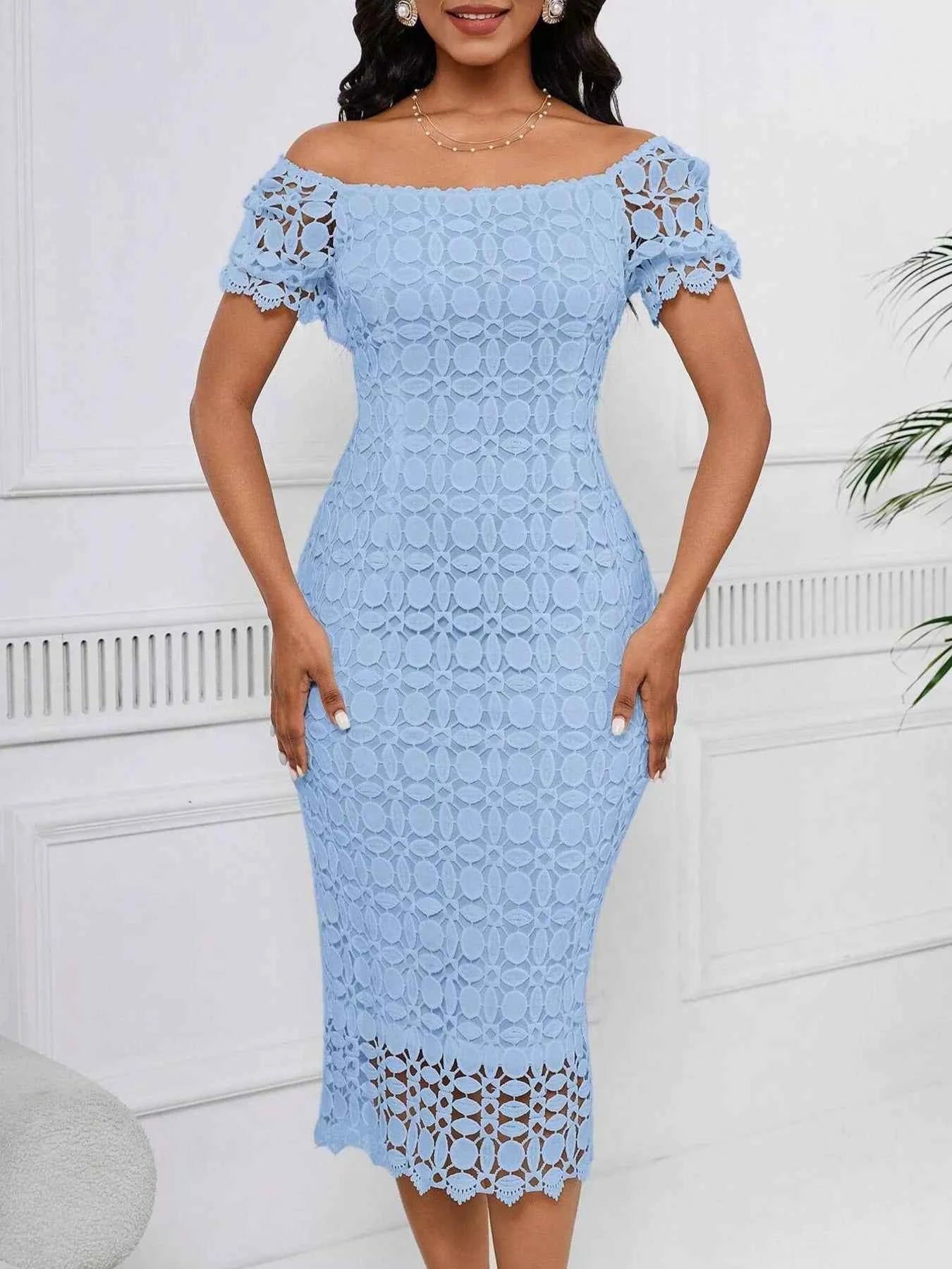 Lace Short Sleeve Midi Dress