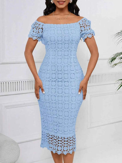 Lace Short Sleeve Midi Dress