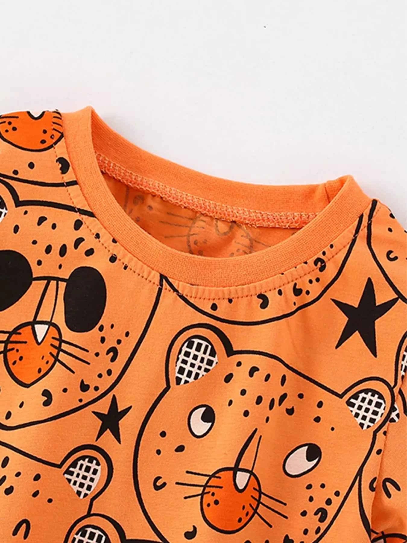 Children's Bear Print Round Neck Top and Shorts Set