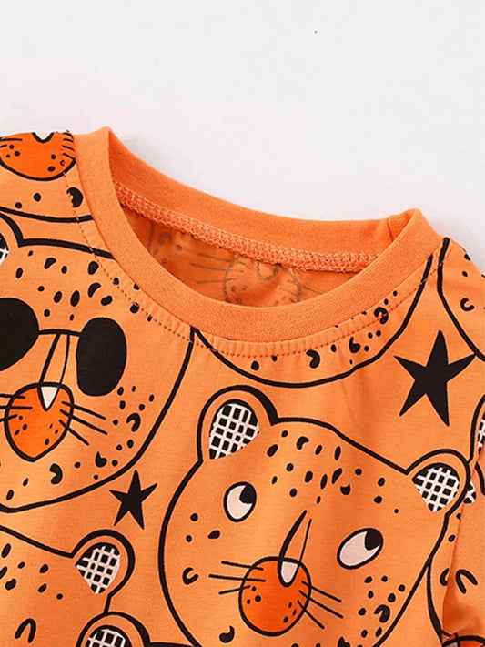 Children's Bear Print Round Neck Top and Shorts Set