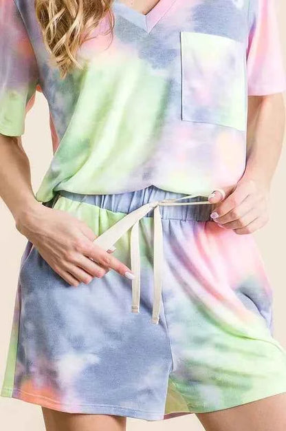 BiBi Tie Dye Casual Shorts with Twill Tape Drawstring