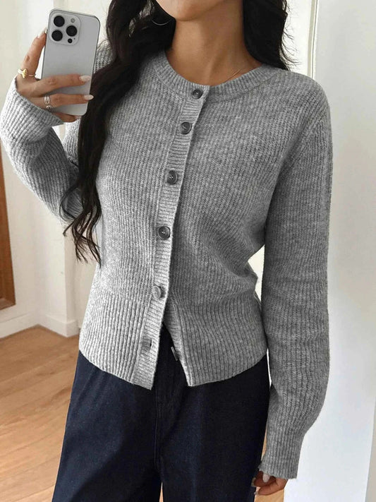 Button-Up Ribbed Knit Cardigan