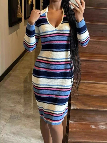Striped Knitted Bodycon Sweater Dress