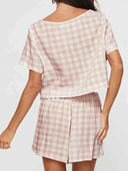 Gingham Check Top and Shorts Two-Piece Casual Set