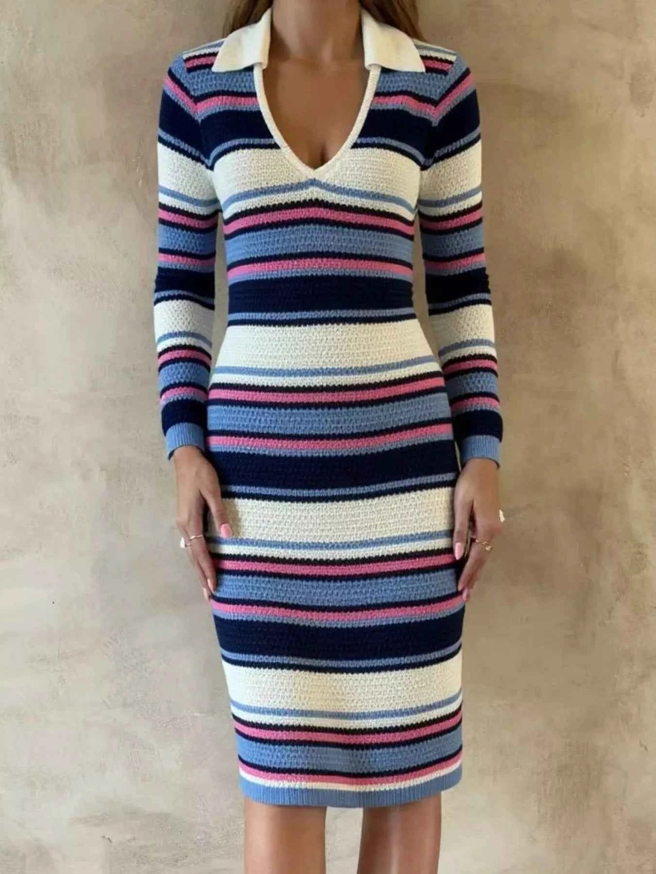 Striped Knitted Bodycon Sweater Dress