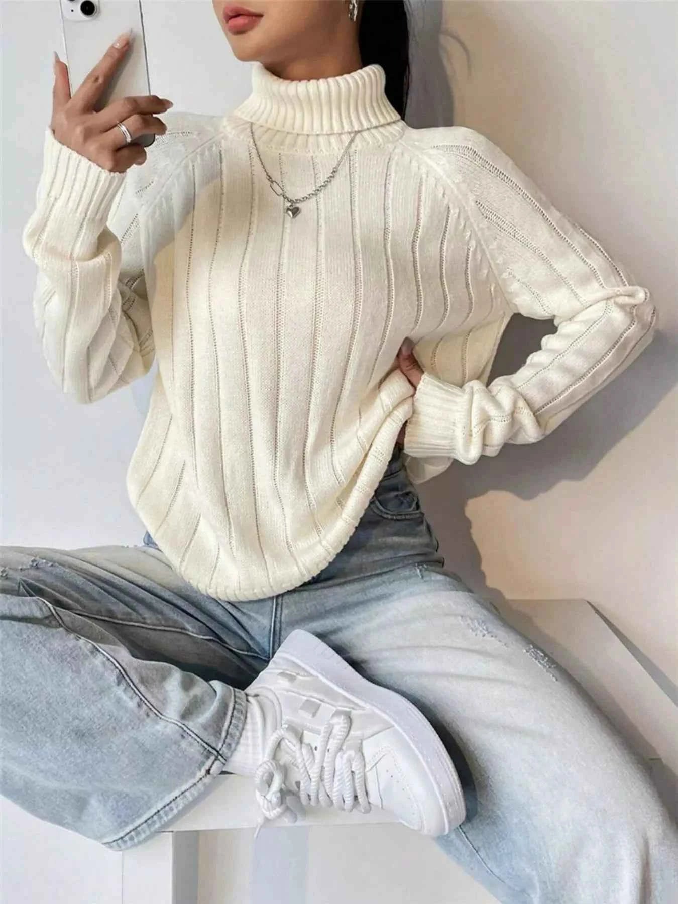 Ribbed Turtleneck Long Sleeve Sweater