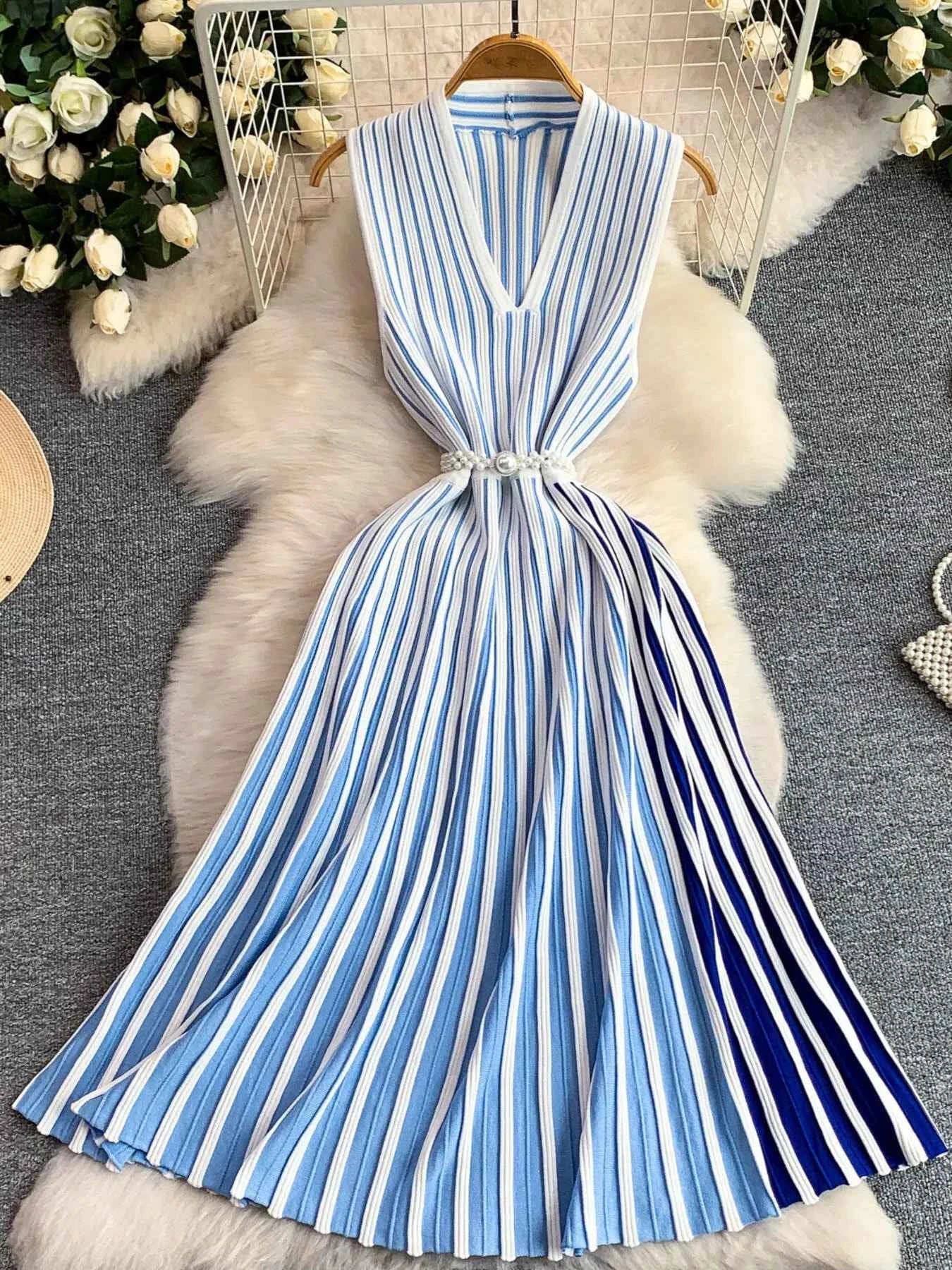 Striped Sleeveless Midi Dress