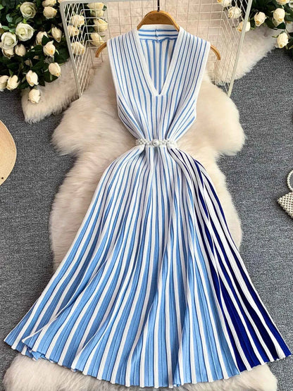 Striped Sleeveless Midi Dress
