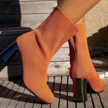 Round Toe Block Heels Boots