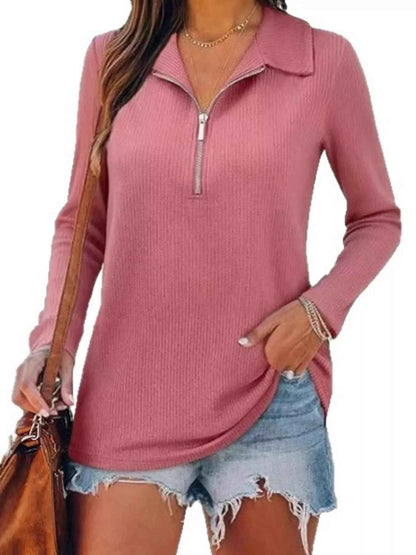 Half Zip Long Sleeve Knit Top