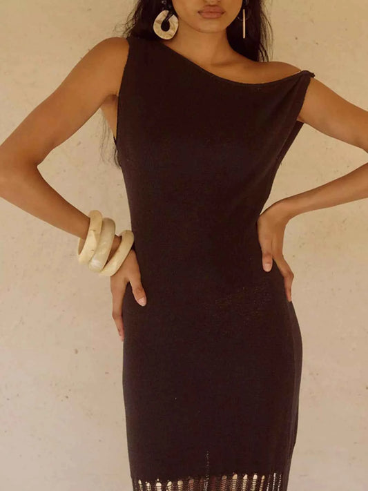 One-Shoulder Fringe Maxi Dress